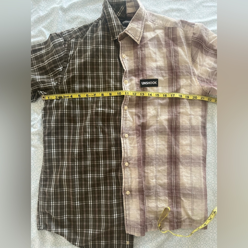 Two-Toned Reworked Plaid Button-Up - Picture 4 of 5